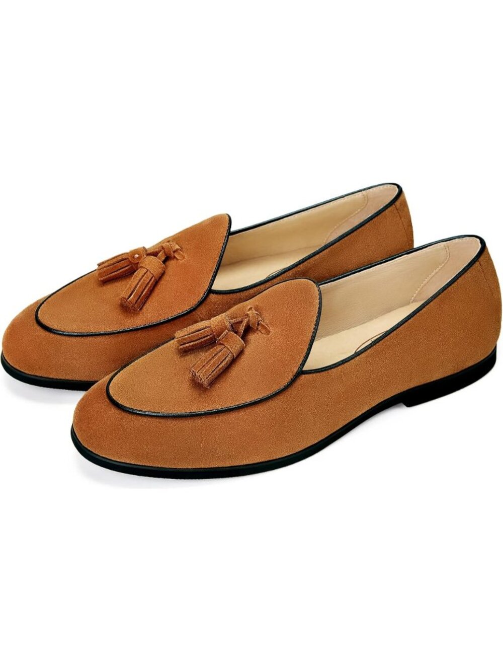 Men's Brown Suede Leather Slip-on Casual Penny Belgian Loafers Flats Shoes - Picture 2 of 6